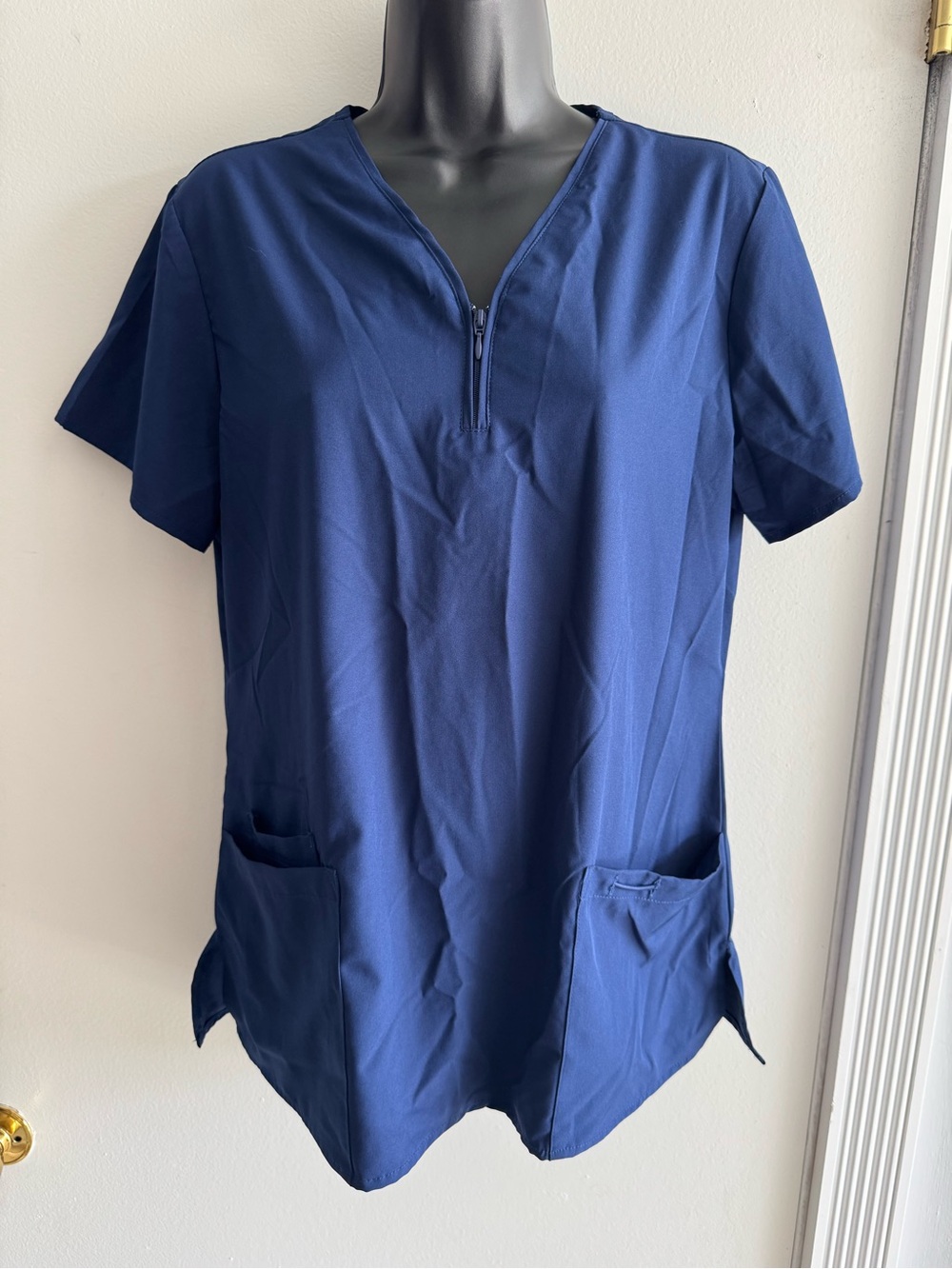 Women's Navy Zip V-Neck Medical Scrub Top